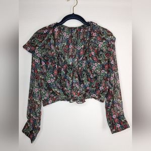 Dress Forum Los Angeles Women's Crop Top Floral Print Long Sleeve size Medium